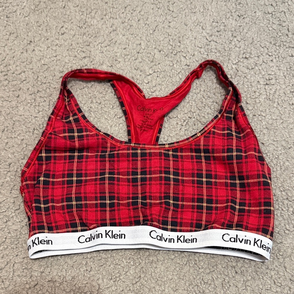 Calvin Klein Red and Black Plaid Bra